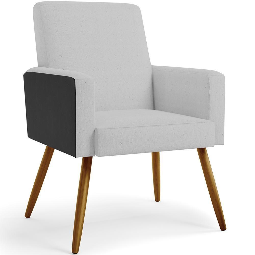 Kit 04 Poltronas Pés Palito Linho Cinza Couríssimo Preto - 7