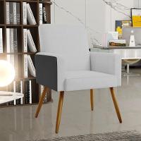 Kit 04 Poltronas Pés Palito Linho Cinza Couríssimo Preto - 8