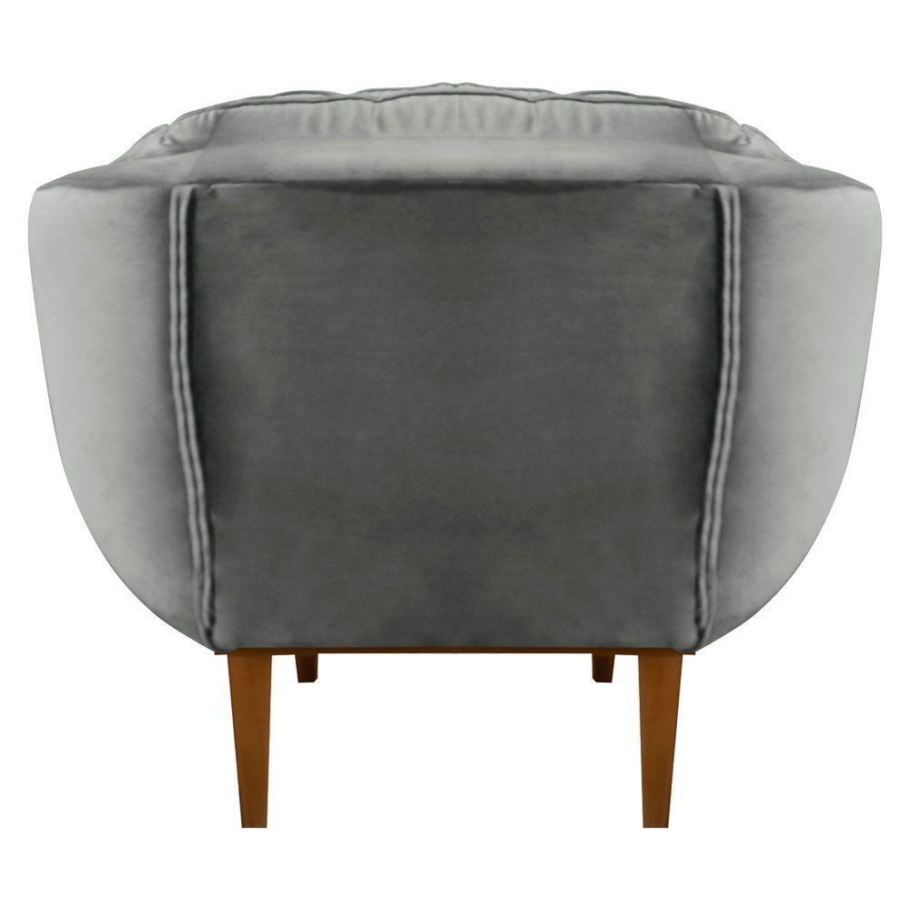 Kit 2 Poltronas Veludo Cinza Base Madeira Castanho - 3