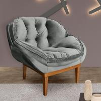 Kit 2 Poltronas Veludo Cinza Base Madeira Castanho - 6