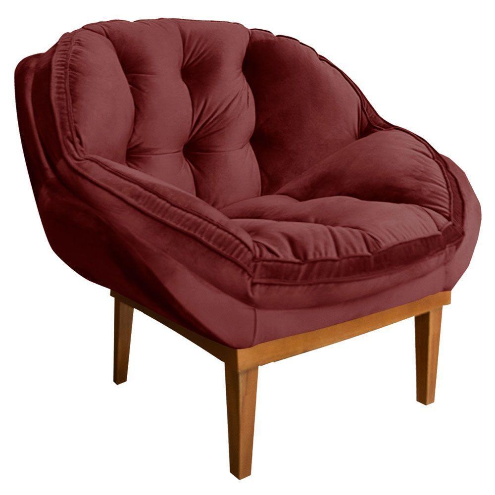 Kit 2 Poltronas Veludo Marsala Base Madeira Castanho - 5