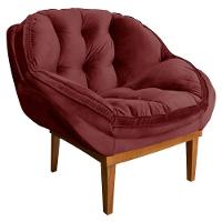 Kit 2 Poltronas Veludo Marsala Base Madeira Castanho - 5