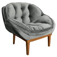 Kit 2 Poltronas Veludo Base Madeira Castanho Cinza - 5