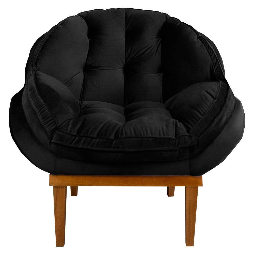 Kit 2 Poltronas Veludo Preto Base Madeira Castanho - 3