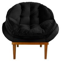 Kit 2 Poltronas Veludo Preto Base Madeira Castanho - 5