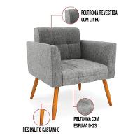 Kit 2 Poltronas Elisa Linho Pés Palito Castanho - D'rossi Cor A26 Grafite