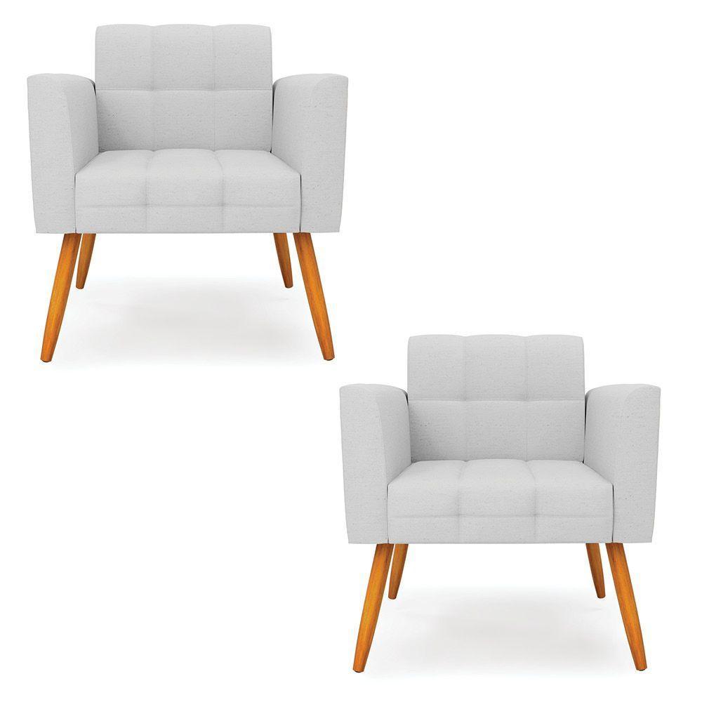 Kit 2 Poltronas Elisa Linho Pés Palito Castanho - D'rossi Cor A05 Cinza - 1