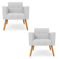 Kit 2 Poltronas Elisa Linho Pés Palito Castanho - D'rossi Cor A05 Cinza - 1