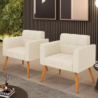 Kit 2 Poltronas Elisa Linho Bege A19 Pés Palito Castanho - D'rossi - 7