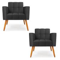 Kit 2 Poltronas Elisa Corino Pés Palito Castanho - D'rossi Cor Preto - 1