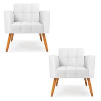 Kit 2 Poltronas Elisa Corino Pés Palito Castanho - D'rossi Cor Branco - 1