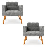 Kit 2 Poltronas Elisa Linho Grafite A26 Pés Palito Castanho - D'rossi - 1