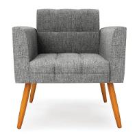 Kit 2 Poltronas Elisa Linho Grafite A26 Pés Palito Castanho - D'rossi