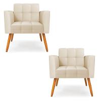 Kit 2 Poltronas Elisa Corino Bege Pés Palito Castanho - D'rossi - 1