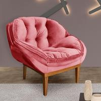 Kit 2 Poltronas Decorativa Veludo Rosa Base Madeira Castanho - 6