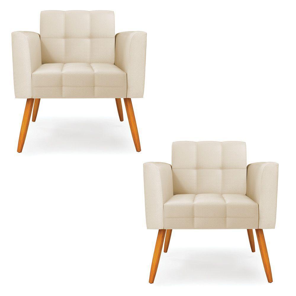 Kit 2 Poltronas Elisa Corino Pés Palito Castanho - D'rossi Cor Bege - 1