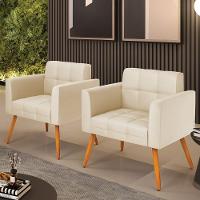 Kit 2 Poltronas Elisa Corino Pés Palito Castanho - D'rossi Cor Bege