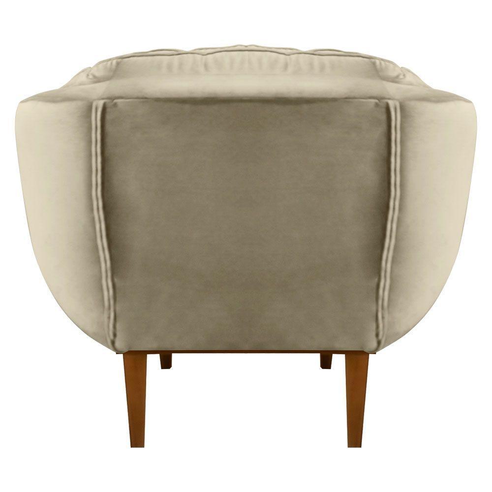 Kit 2 Poltronas Decorativa Veludo Bege Base Madeira Castanho - 5