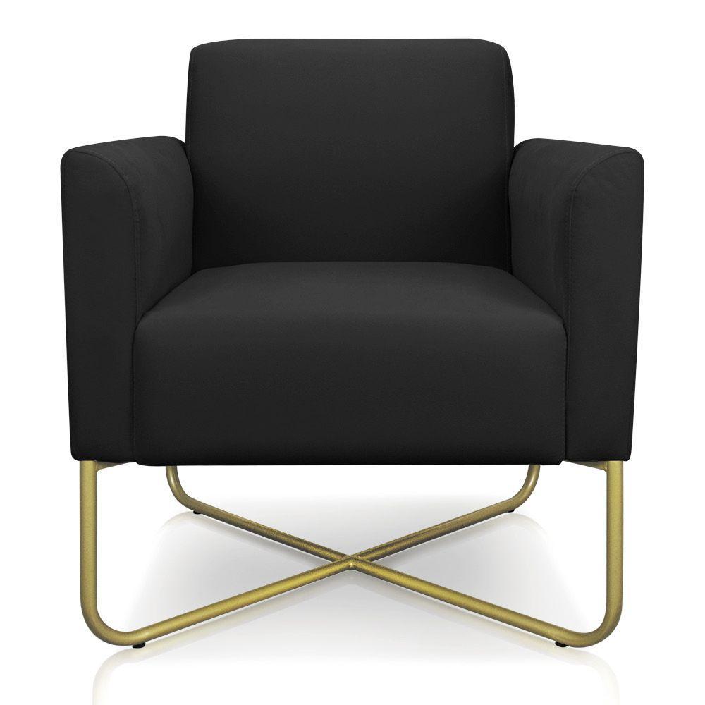 02 Poltronas Marisa Suede Preto Base X Industrial Dourada - 4