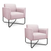 02 Poltronas Marisa Suede Rosa Bebê Base X Industrial Preta - 1