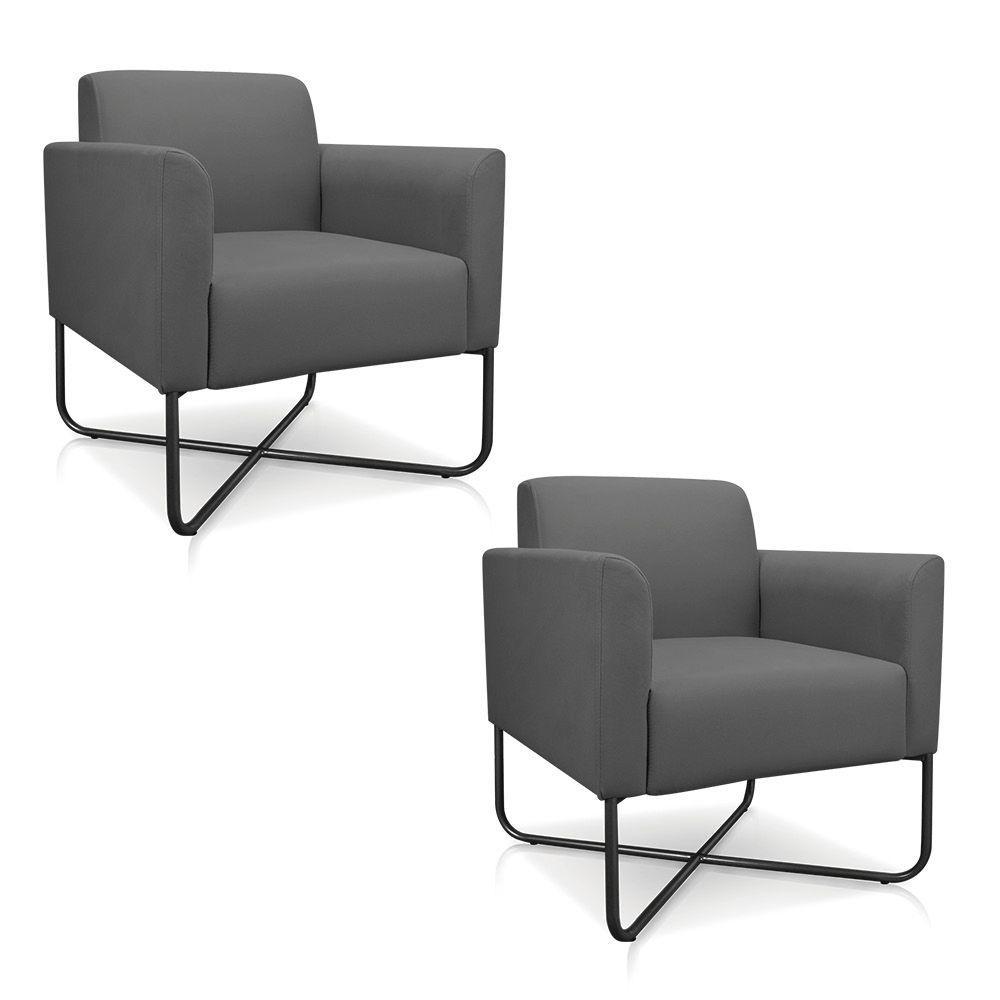 02 Poltronas Marisa Suede Grafite Base X Industrial Preta - 1