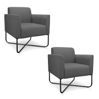 02 Poltronas Marisa Suede Grafite Base X Industrial Preta - 1