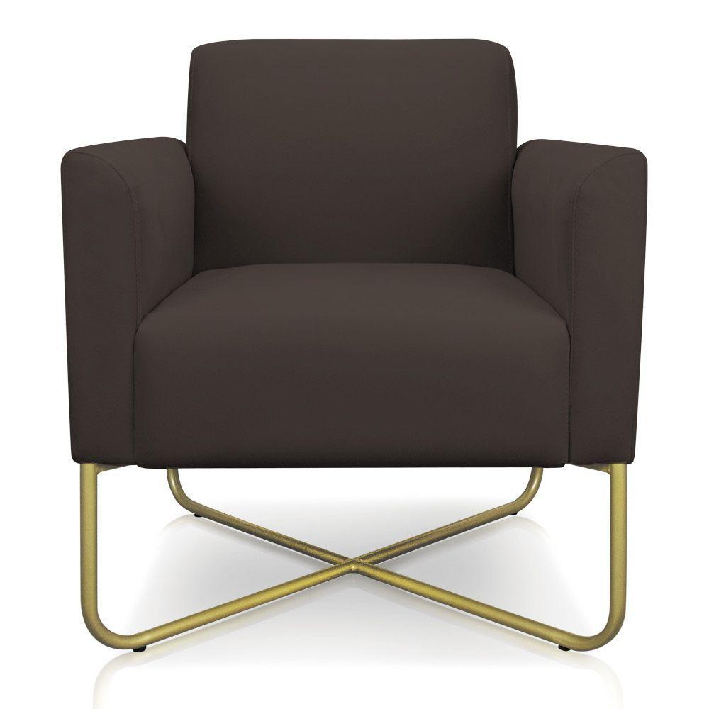 02 Poltronas Marisa Suede Marrom Base X Industrial Dourada - 2