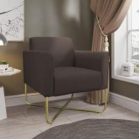 02 Poltronas Marisa Suede Marrom Base X Industrial Dourada - 3