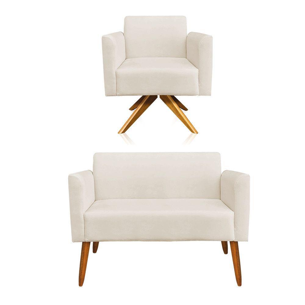 01 Namoradeira E 01 Poltrona Marisa Suede Bege - 1