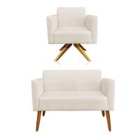 01 Namoradeira E 01 Poltrona Marisa Suede Bege - 1