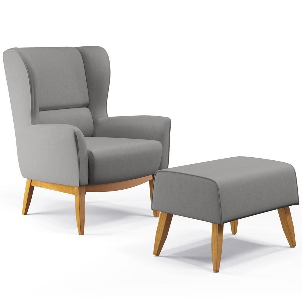 Kit Poltrona D02 Com Puff Viseo Linho Cinza Escuro C-416 - 1