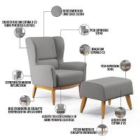 Kit Poltrona D02 Com Puff Viseo Linho Cinza Escuro C-416 - 6