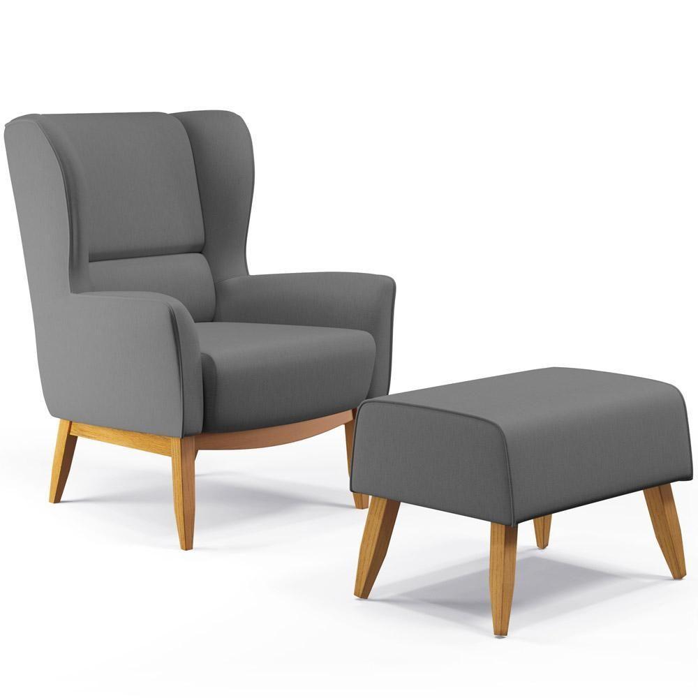 Kit Poltrona Milena D02 Com Puff Viseo Veludo Cinza C-317 - 1