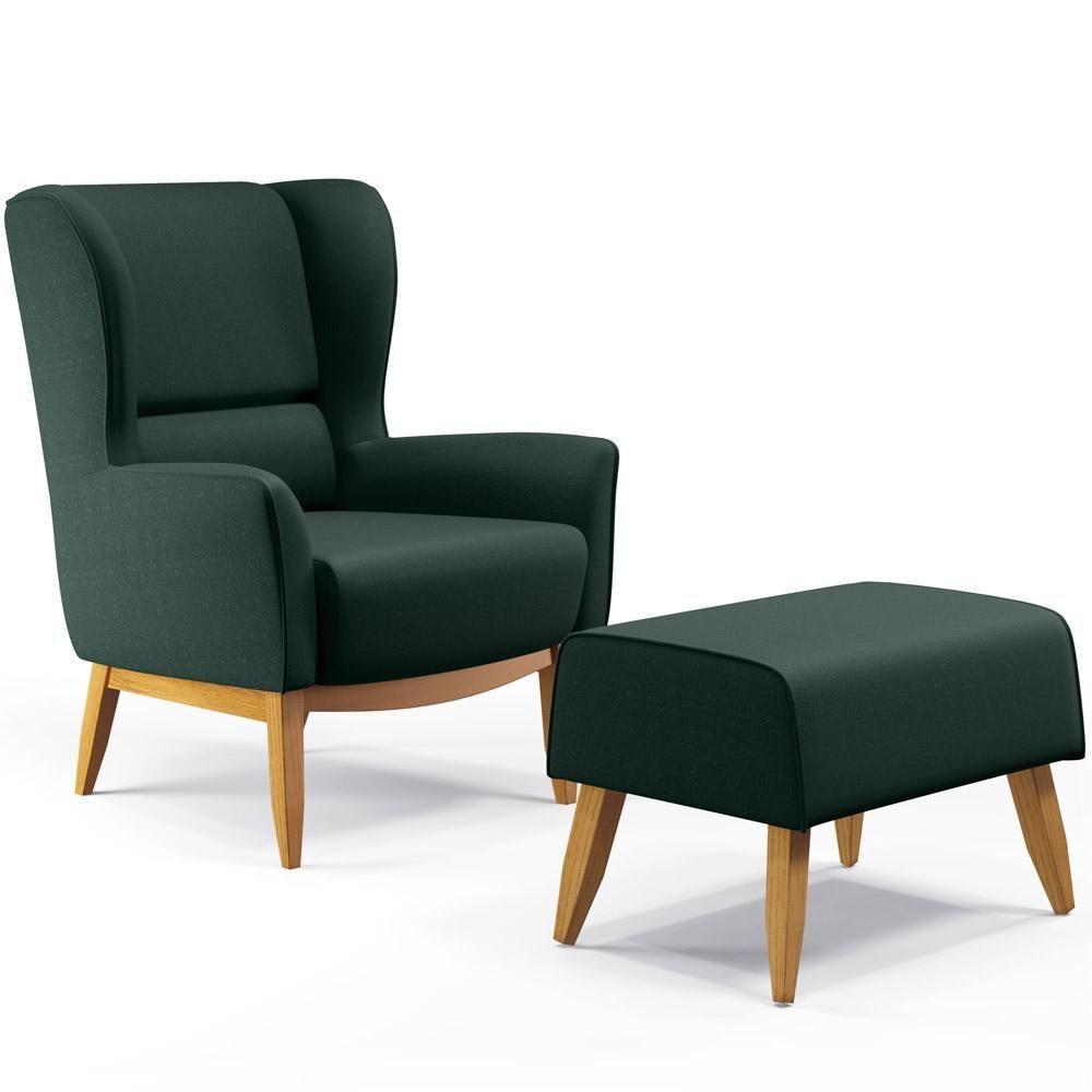 Kit Poltrona Milena D02 Com Puff Viseo Linho Verde C-117 - 1