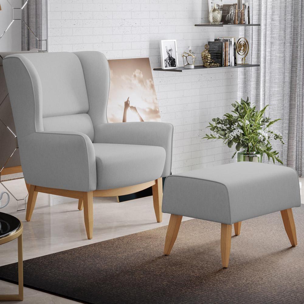 Kit Poltrona Milena D02 Com Puff Viseo Linho Cinza D-315 - 8