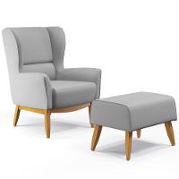 Kit Poltrona Milena D02 Com Puff Viseo Linho Cinza D-315 - 1