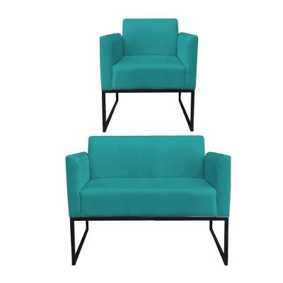 Kit 01 Namoradeira E 01 Poltrona Metálica Preto Azul