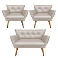 Kit 01 Namoradeira 02 Poltronas Corino Bege - 1