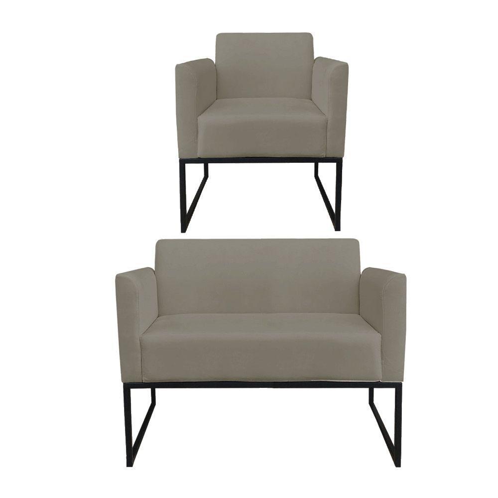 Kit 01 Namoradeira e 01 Poltrona Marisa Suede Base - 1