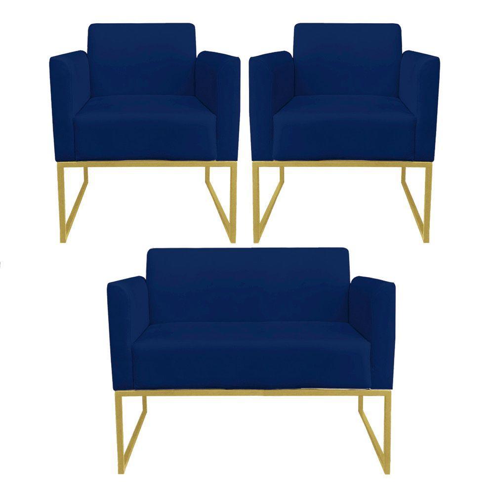 Kit 01 Namoradeira 02 Poltronas Marisa Azul Marinho - 4