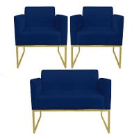 Kit 01 Namoradeira 02 Poltronas Marisa Azul Marinho - 6