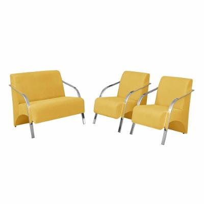 Conjunto Poltronas Vênus Pés Alumínio Suede Amarelo.