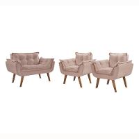 Conjunto Poltronas Opalla Pés Madeira D Salla Cappuccino - 1