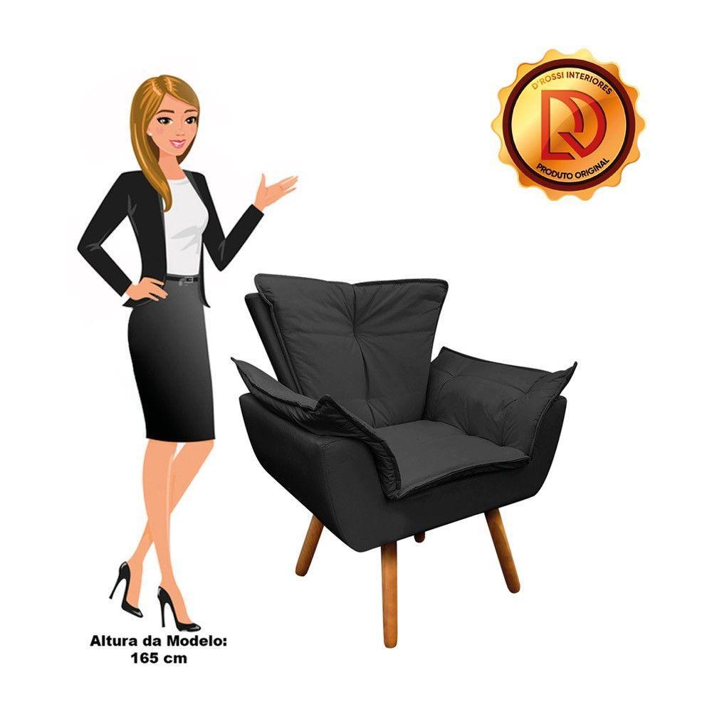 Kit 01 Poltrona Opala Com 01 Puff Opala Corino Pés Palito - 7