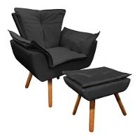 Kit 01 Poltrona Opala Com 01 Puff Opala Corino Pés Palito - 1