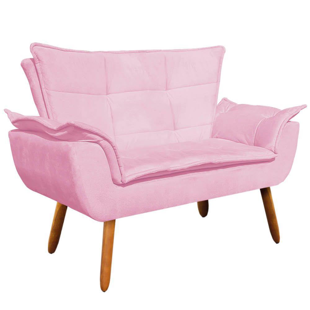 Kit 01 Namoradeira E 02 Poltronas Opala Suede Rosa Bebê - 6