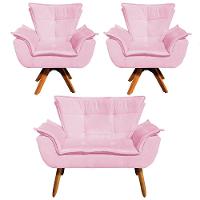 Kit 01 Namoradeira E 02 Poltronas Opala Suede Rosa Bebê - 1
