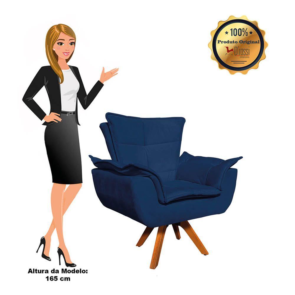 Kit 01 Namoradeira E 02 Poltronas Opala Suede Azul Marinho - 8