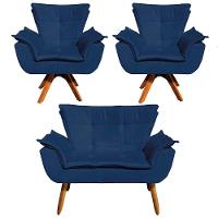 Kit 01 Namoradeira E 02 Poltronas Opala Suede Azul Marinho - 1