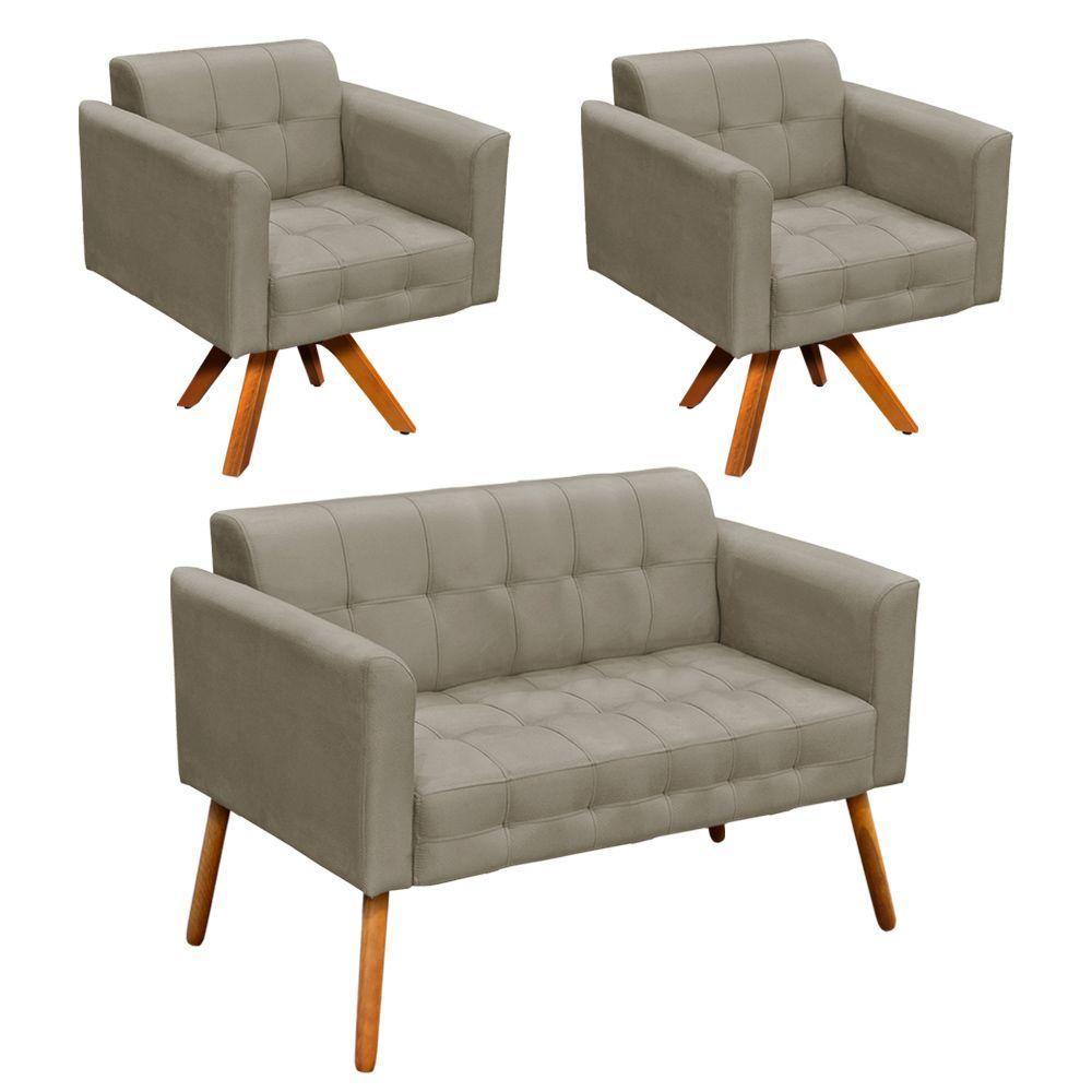 Kit 01 Namoradeira E 02 Poltronas Elisa Suede Marrom Rato - 6